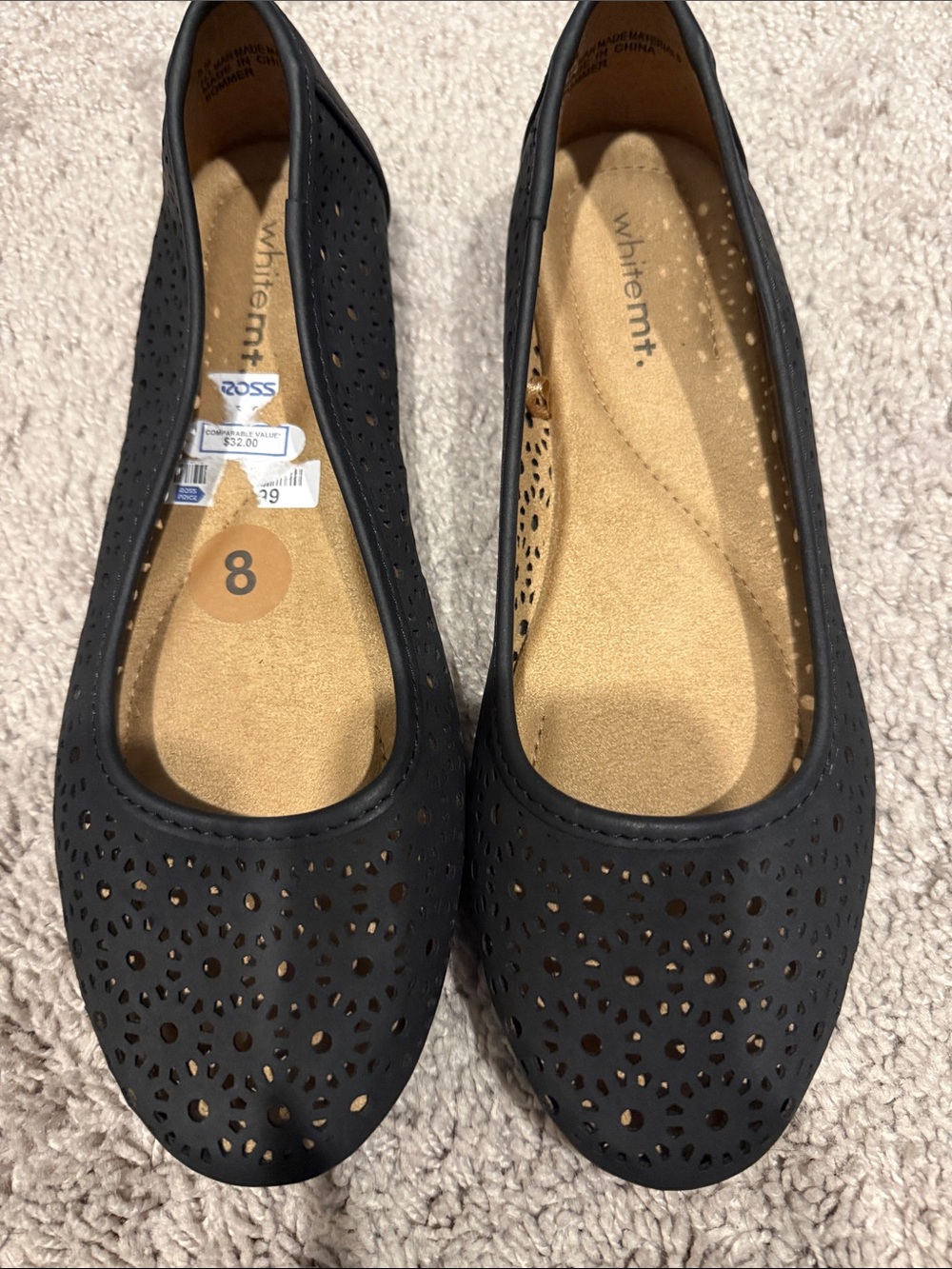 White Mountain Women's Black Perforated Slip-On Flats